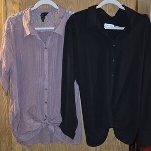 Calvin Klein Black Button-Down Shirt with Dusty Rose Sheer Blouse
